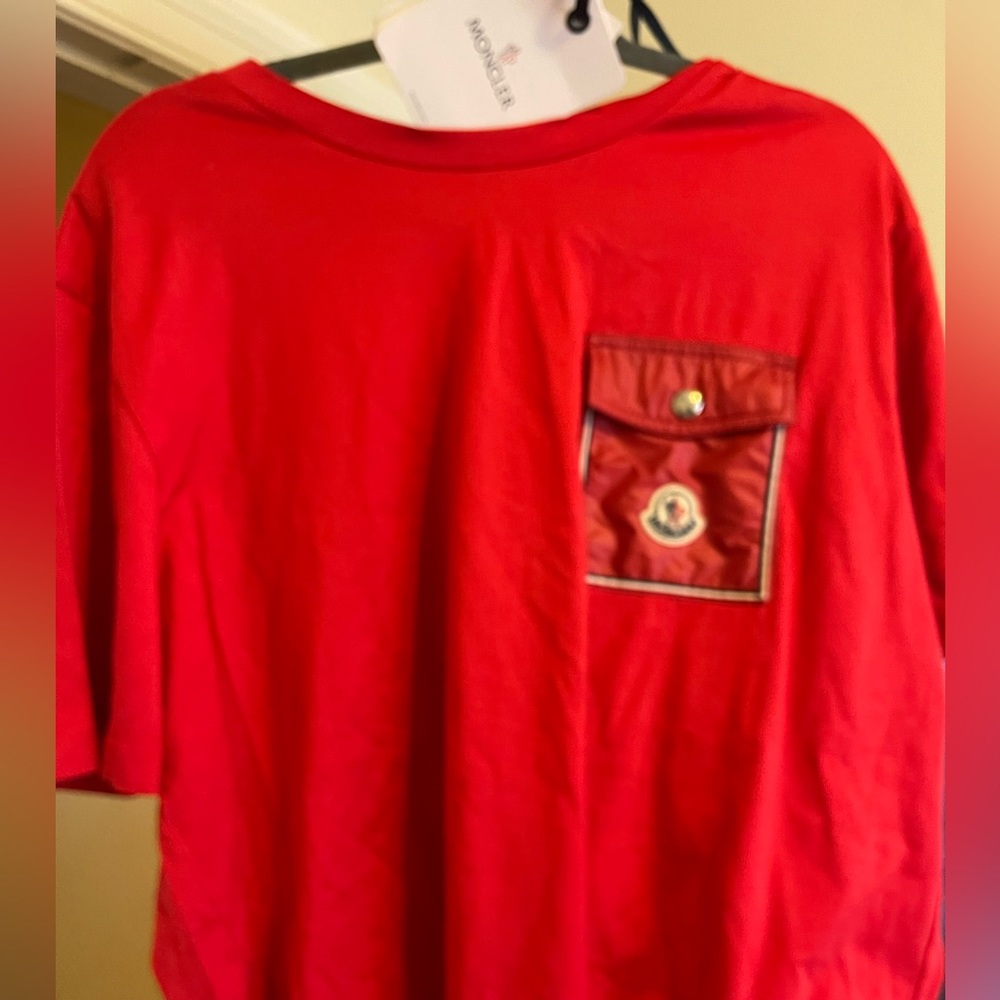 Mens Designer Moncler Red tshirt with pocket